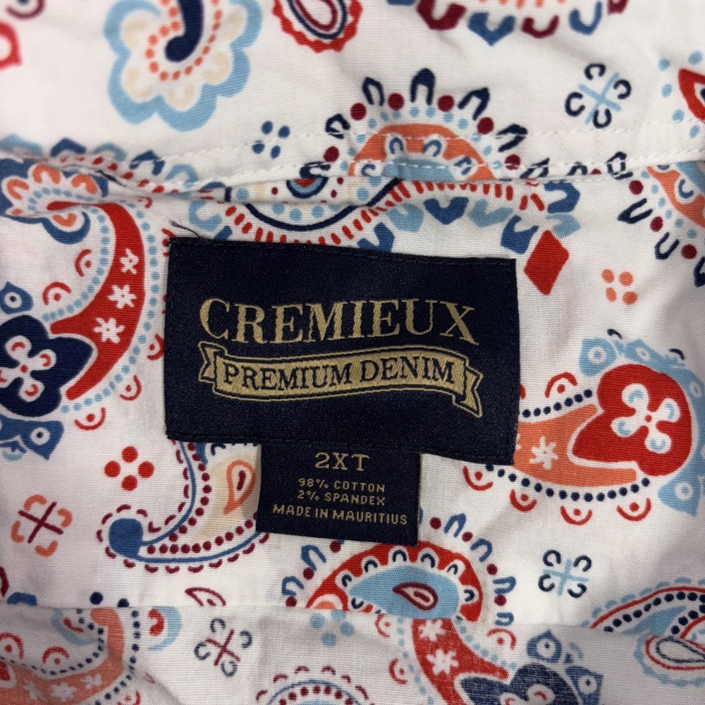 Cremieux Premium Paisley Button Down Shirt Tall 2XT Stretch White/Red Colorful - Picture 3 of 10
